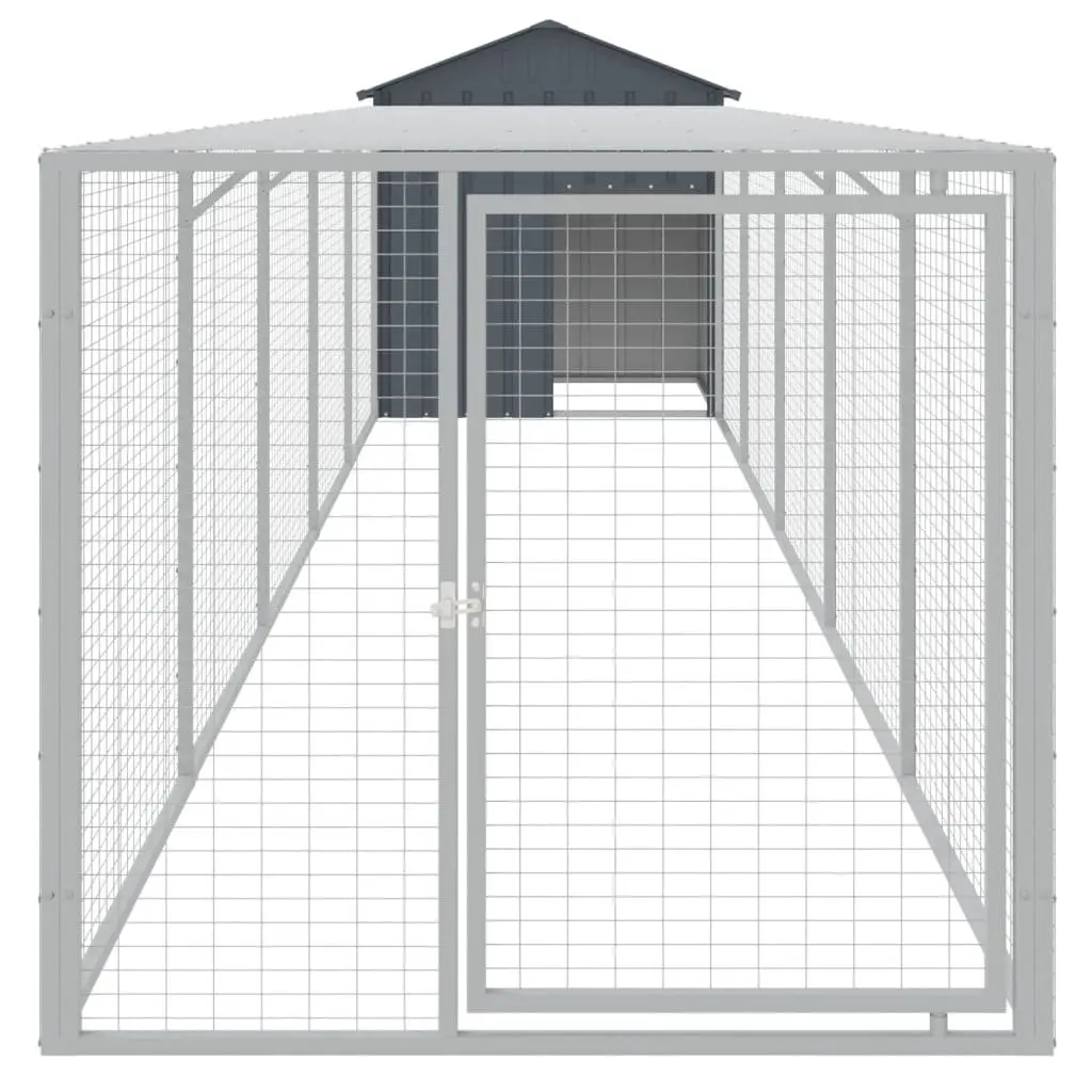 Chicken Coop with Run Galvanised Steel Anthracite 117x609x123cm Durable Hen House for Backyard Poultry