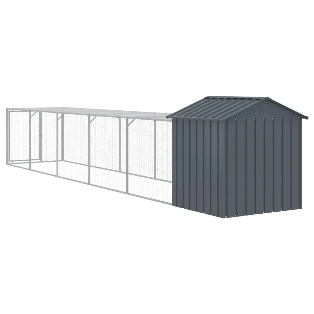 Chicken Coop with Run Galvanised Steel Anthracite 117x609x123cm Durable Hen House for Backyard Poultry