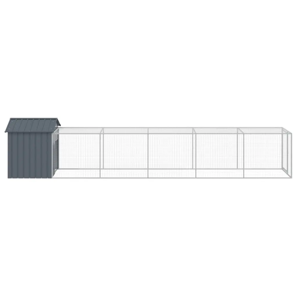 Chicken Coop with Run Galvanised Steel Anthracite 117x609x123cm Durable Hen House for Backyard Poultry
