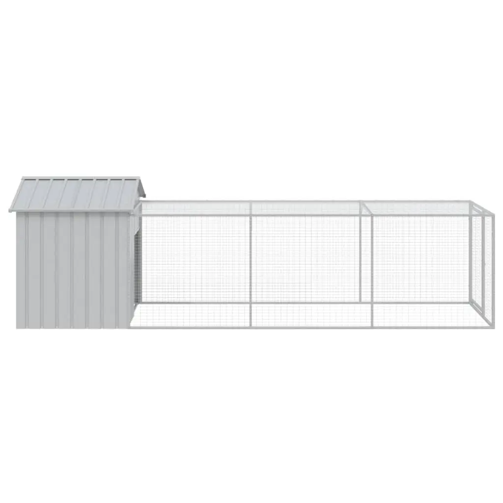 Chicken Cage Galvanised Steel 117x405x123 cm Grey Coop with Run