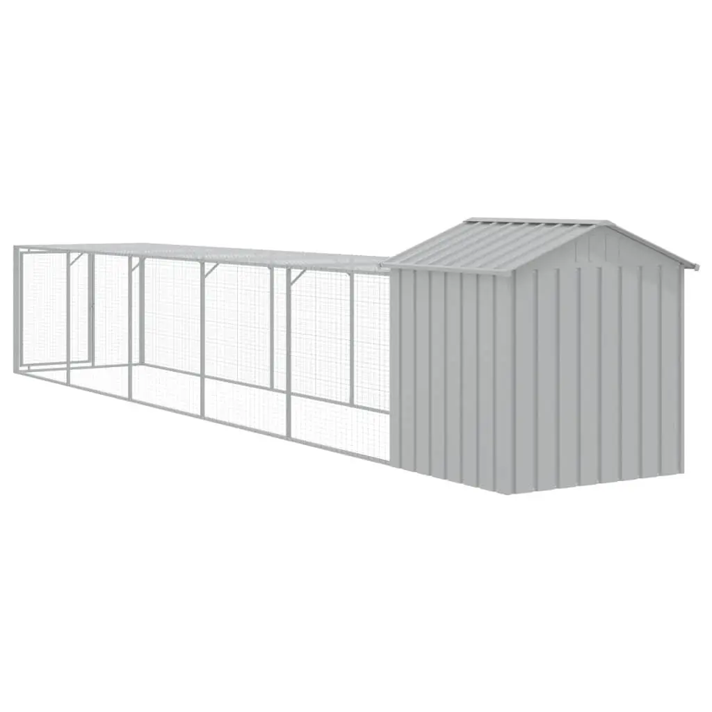 Chicken Cage with Run 117x609x123 cm Grey Galvanised Steel Coop Hen House Pen