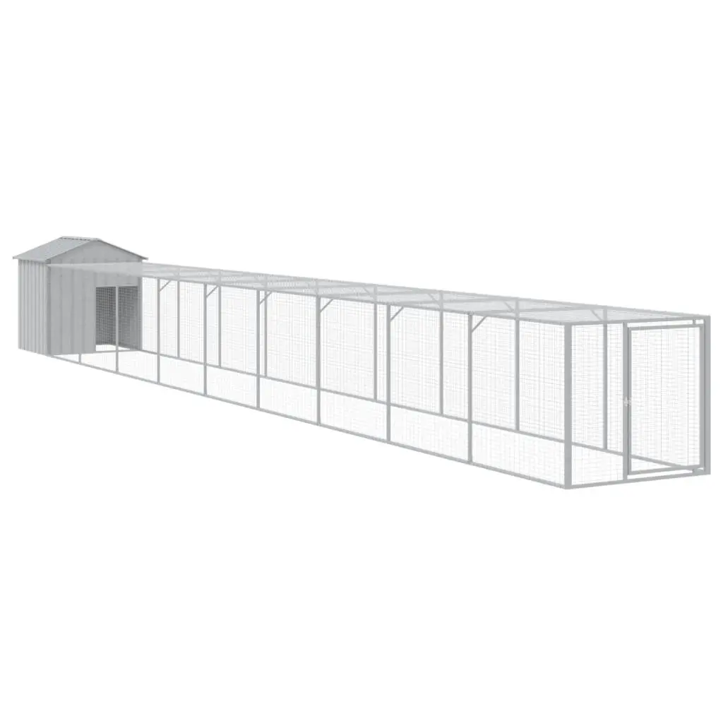 Chicken Cage Galvanised Steel 117x1017x123 cm Grey Coop with Run