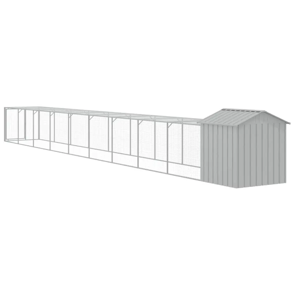 Chicken Cage Galvanised Steel 117x1017x123 cm Grey Coop with Run