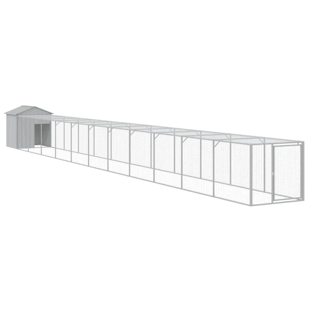 Chicken Cage with Run Galvanised Steel Light Grey Small Animal Habitat Coop