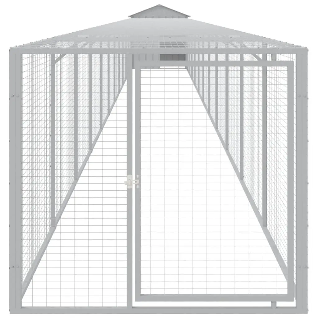Chicken Cage with Run Galvanised Steel Light Grey Small Animal Habitat Coop
