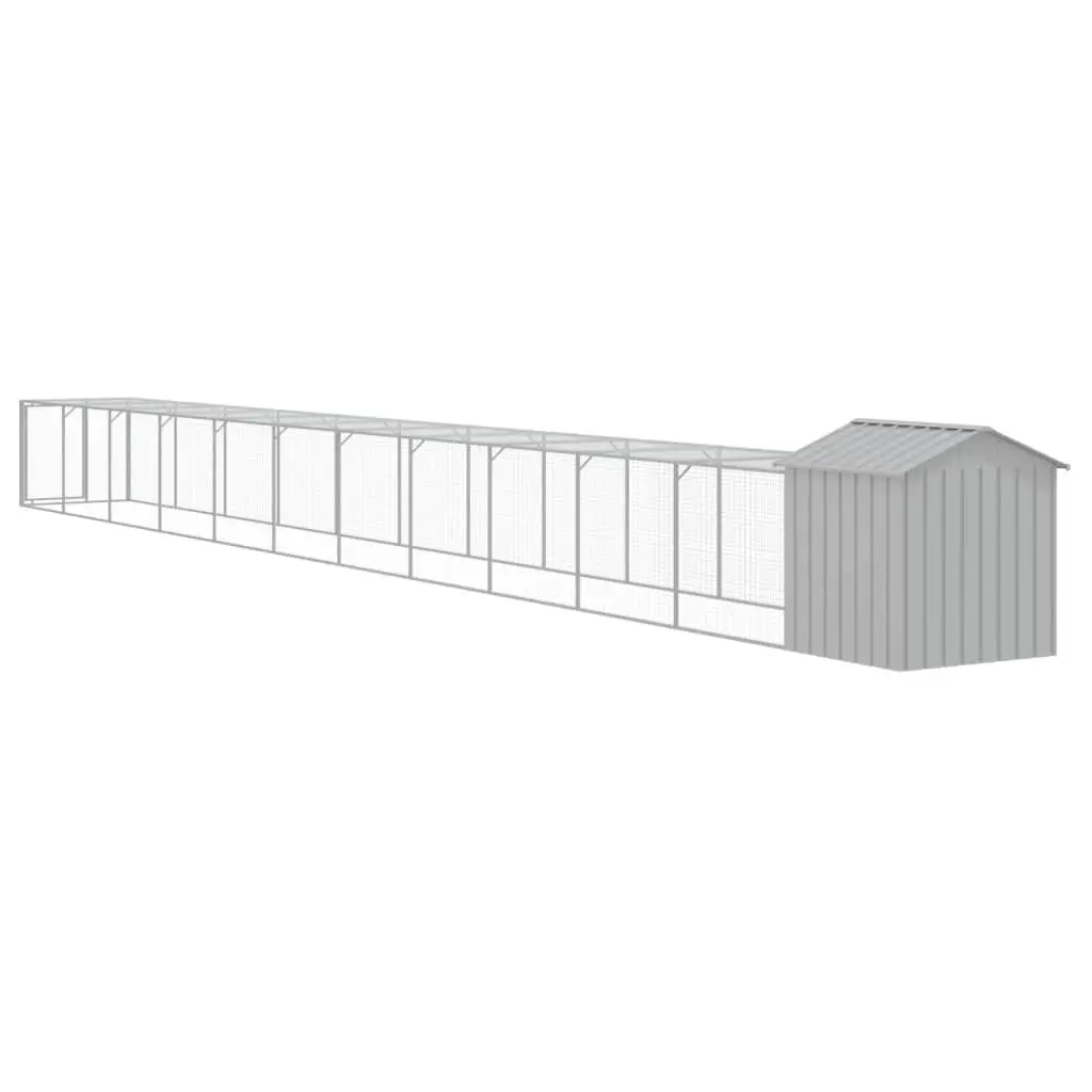 Chicken Cage with Run Galvanised Steel Light Grey Small Animal Habitat Coop