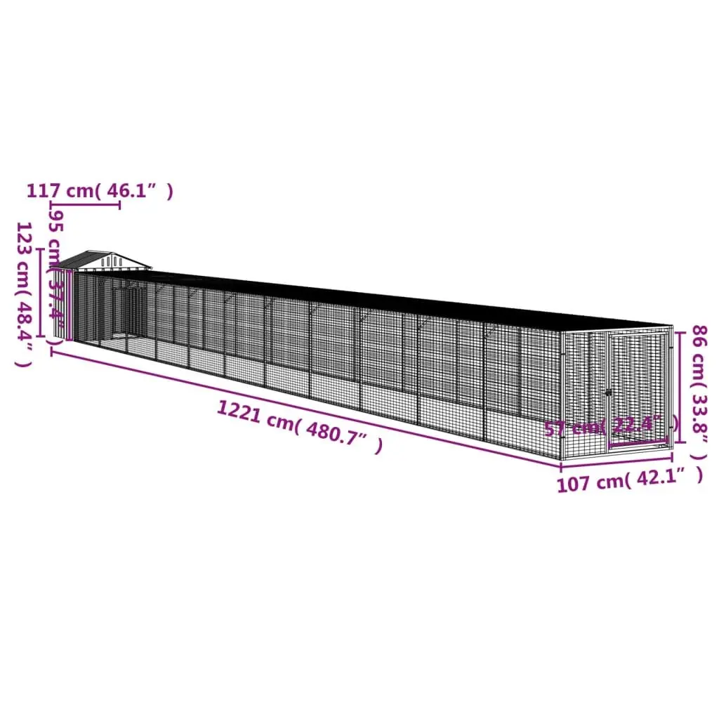 Chicken Cage with Run Galvanised Steel Light Grey Small Animal Habitat Coop