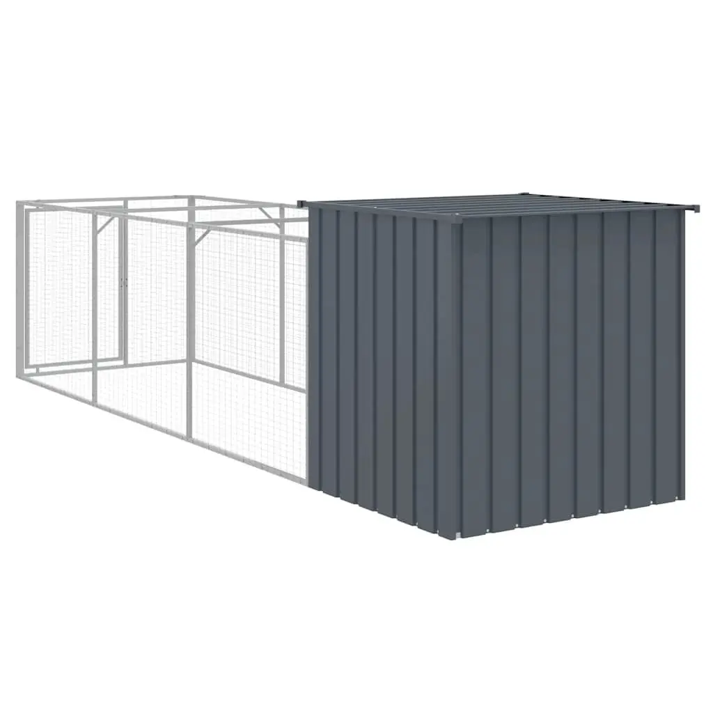 Dog House with Run Anthracite Galvanised Steel Outdoor Pet Cage Kennel Exercise