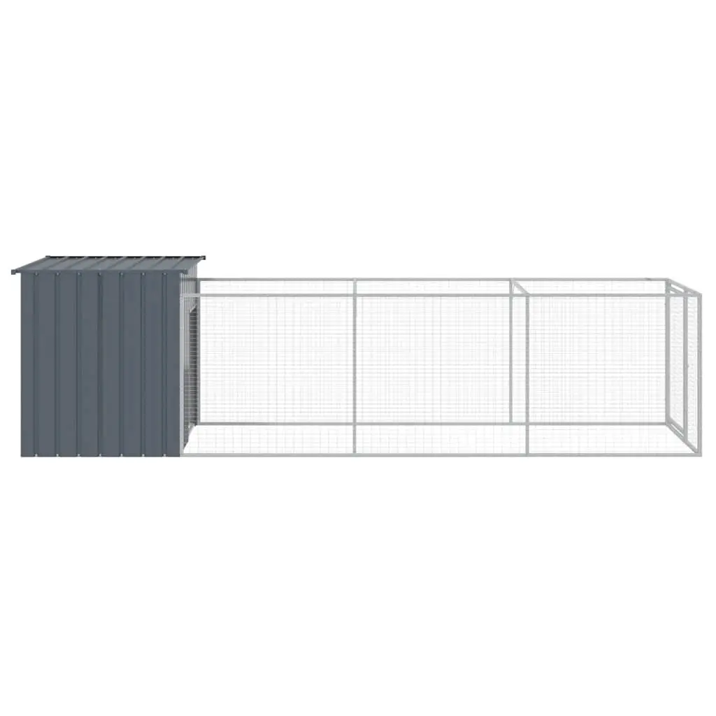 Dog House with Run Anthracite Galvanised Steel Outdoor Pet Cage Kennel Exercise