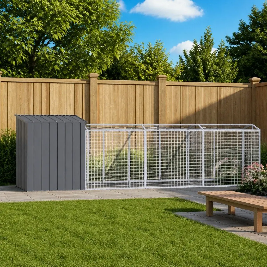 Outdoor Kennel Enclosure Galvanised Steel Dog House with Run 110cm x 609cm x 110cm Anthracite