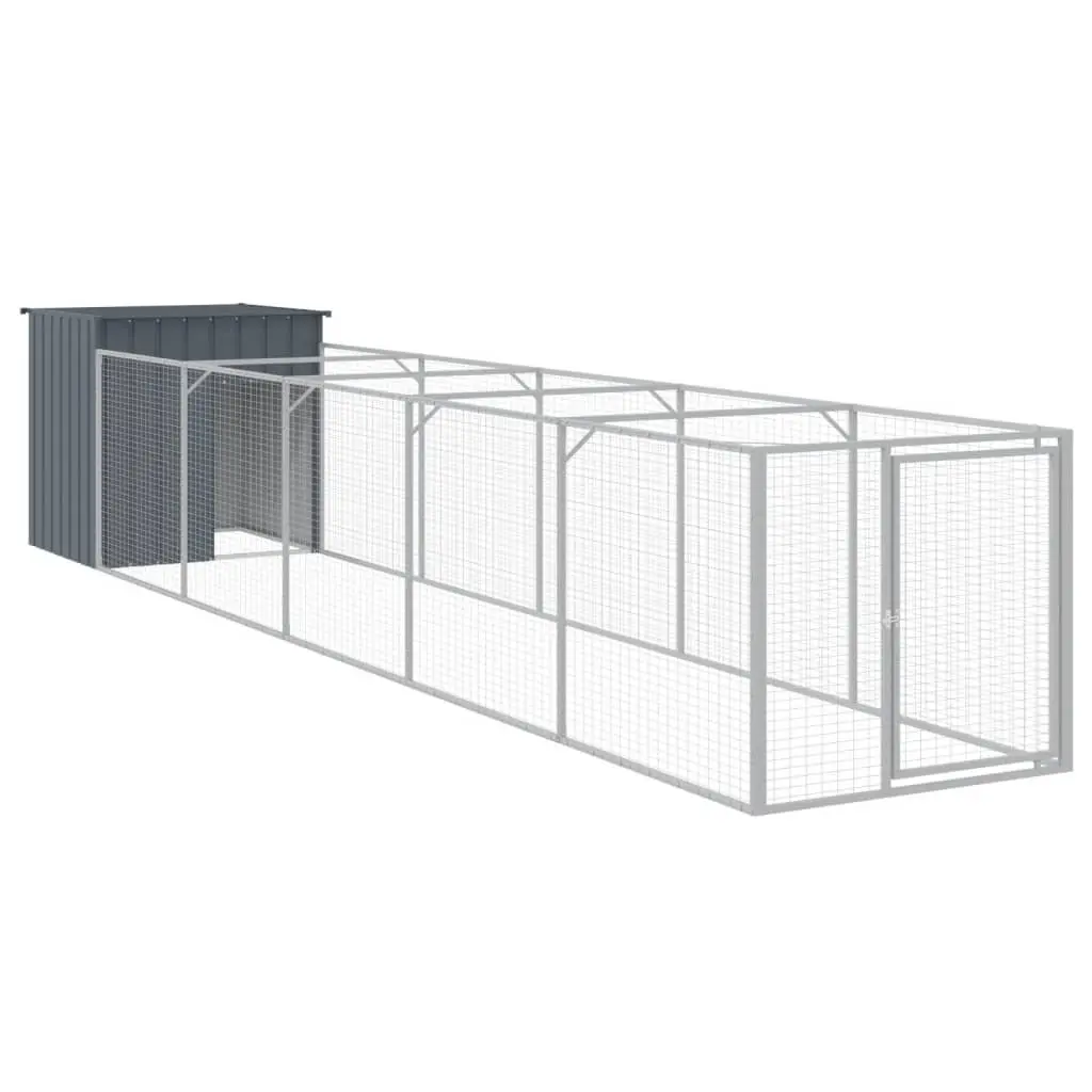 Outdoor Kennel Enclosure Galvanised Steel Dog House with Run 110cm x 609cm x 110cm Anthracite