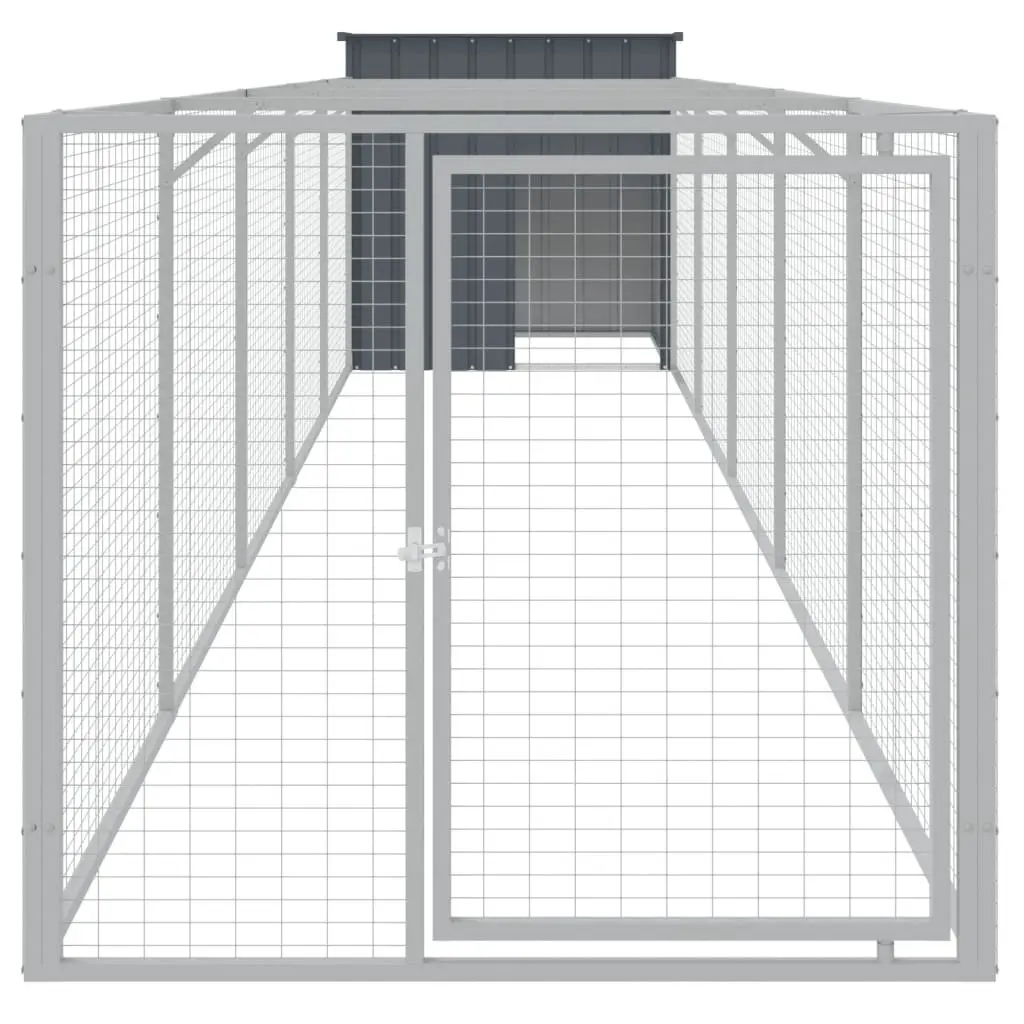 Outdoor Kennel Enclosure Galvanised Steel Dog House with Run 110cm x 609cm x 110cm Anthracite