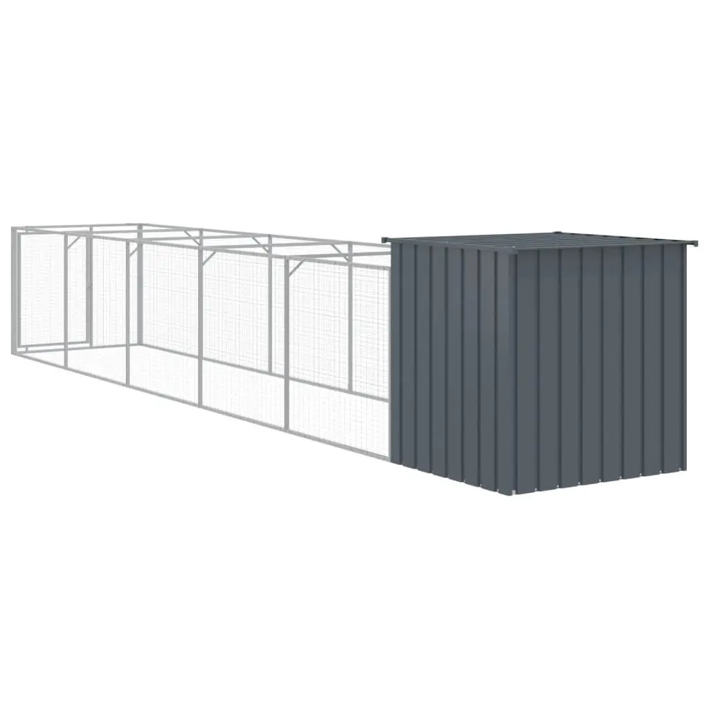 Outdoor Kennel Enclosure Galvanised Steel Dog House with Run 110cm x 609cm x 110cm Anthracite