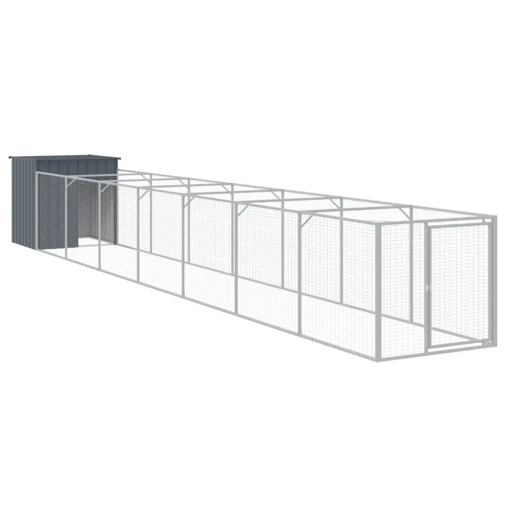 Dog House with Run Galvanised Steel Outdoor Kennel Cage Shelter Anthracite