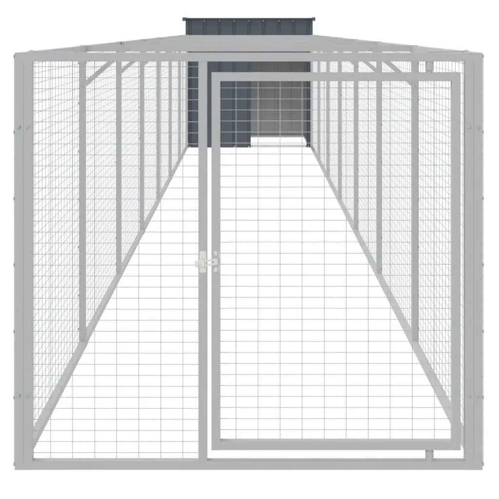 Dog House with Run Galvanised Steel Outdoor Kennel Cage Shelter Anthracite