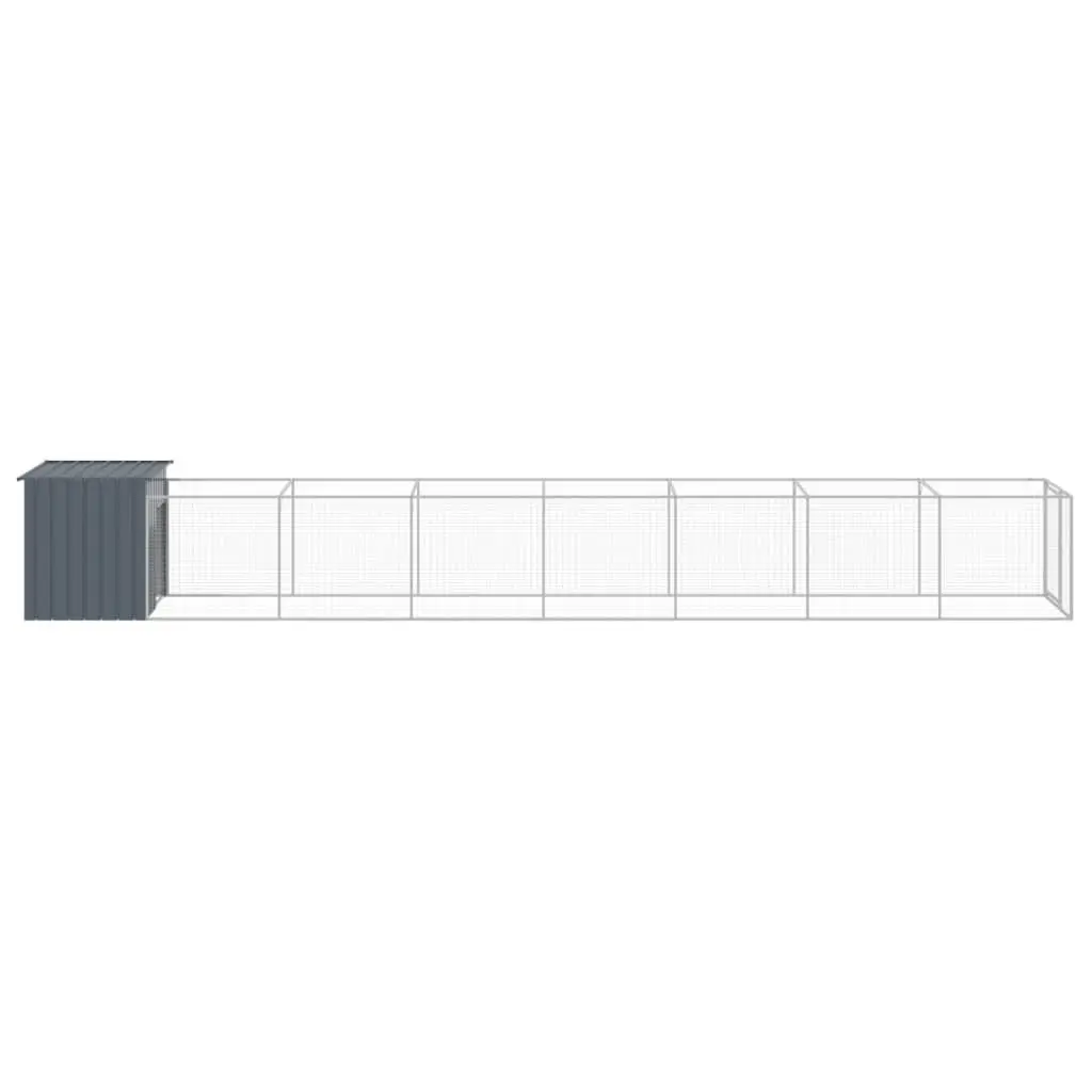 Dog House with Run Galvanised Steel Outdoor Kennel Cage Shelter Anthracite