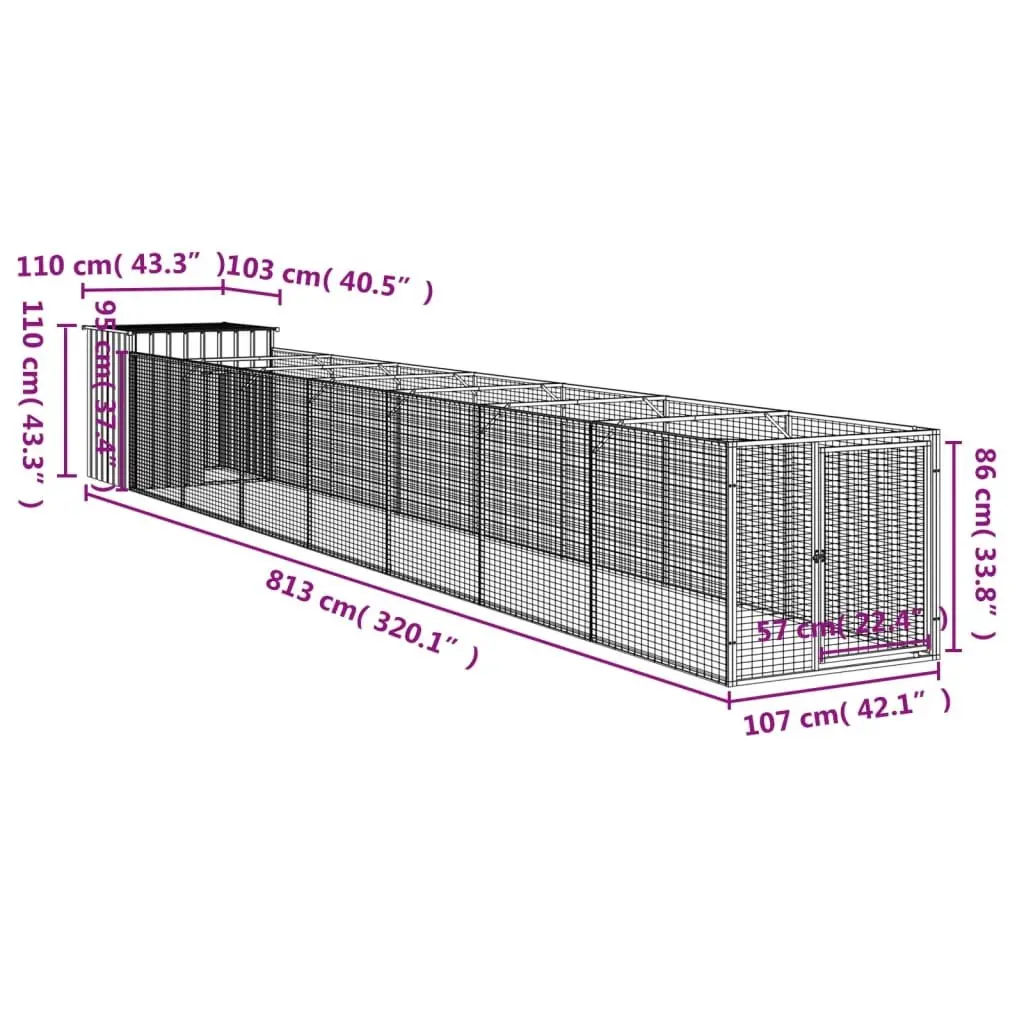 Dog House with Run Galvanised Steel Outdoor Kennel Cage Shelter Anthracite