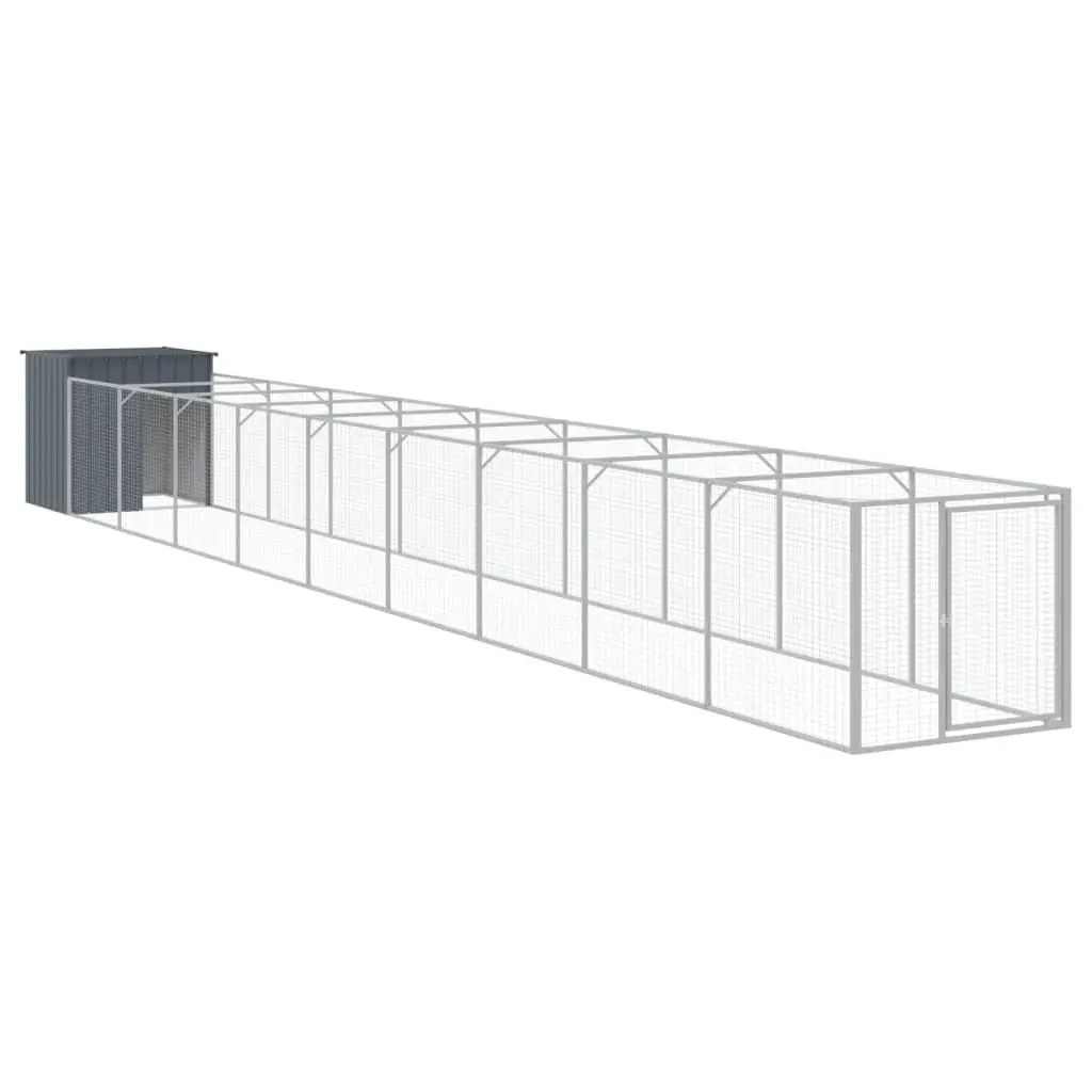 Dog House with Run Anthracite Galvanised Steel Outdoor Pet Kennel Enclosure