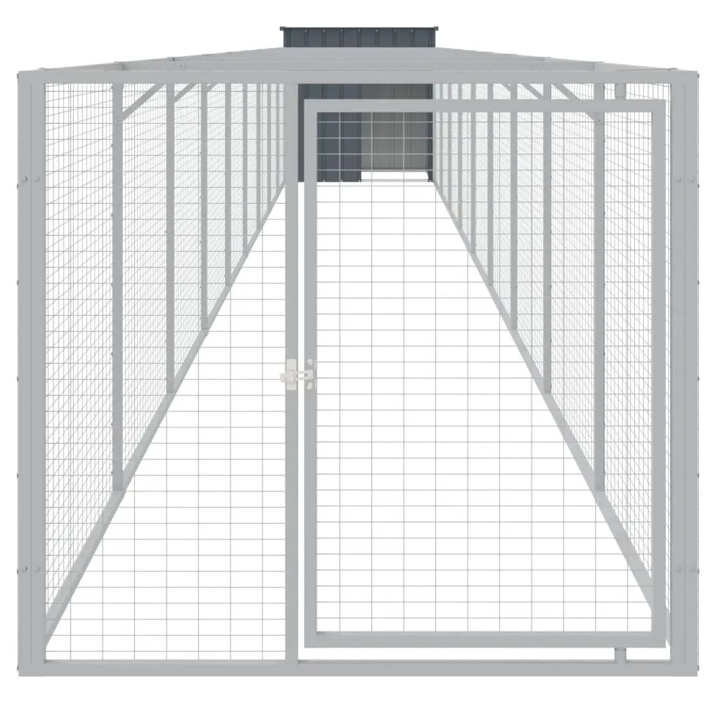 Dog House with Run Anthracite Galvanised Steel Outdoor Pet Kennel Enclosure