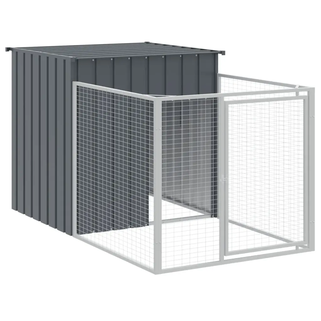 Dog House with Run Anthracite Galvanised Steel Outdoor Pet Kennel Enclosure