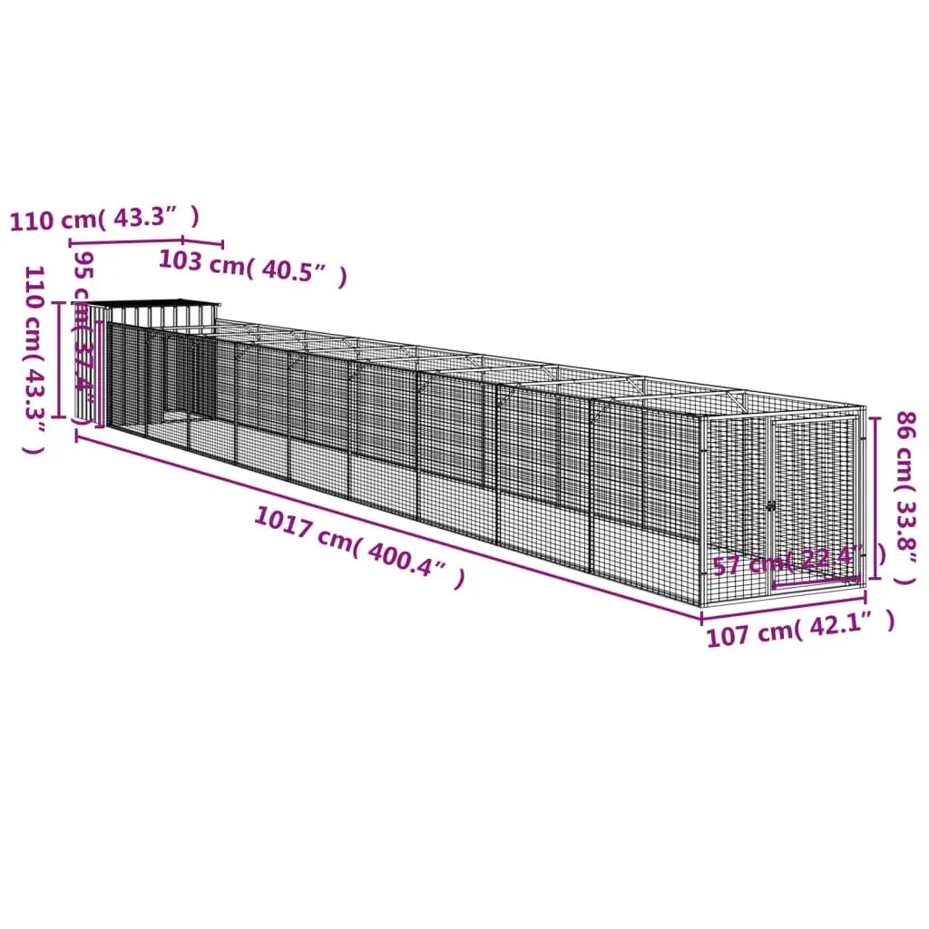 Dog House with Run Anthracite Galvanised Steel Outdoor Pet Kennel Enclosure