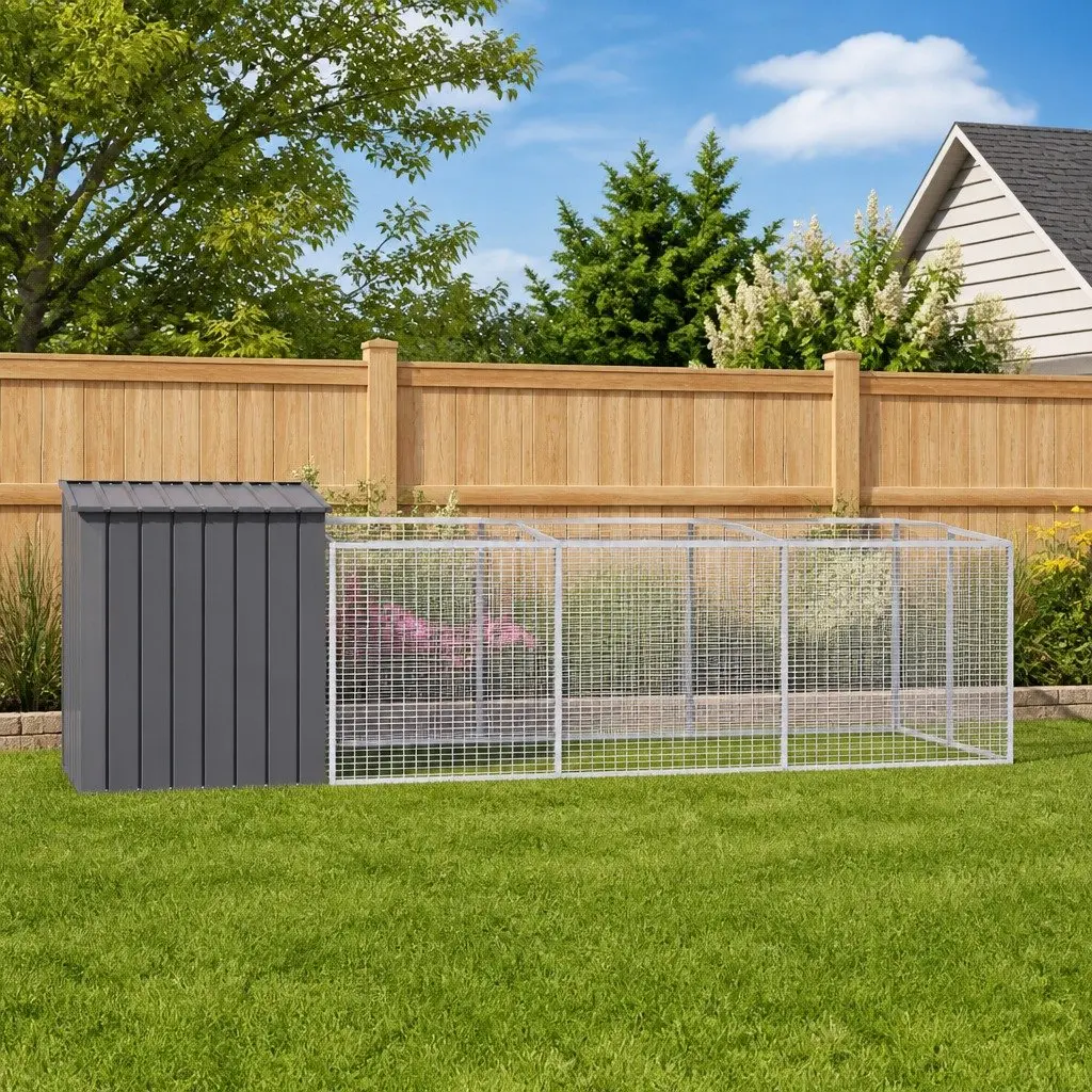 Dog House with Run Galvanised Steel 110 x 122 x 110 cm Anthracite