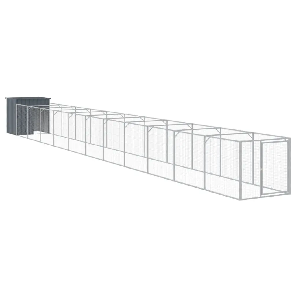 Dog House with Run Galvanised Steel 110 x 122 x 110 cm Anthracite