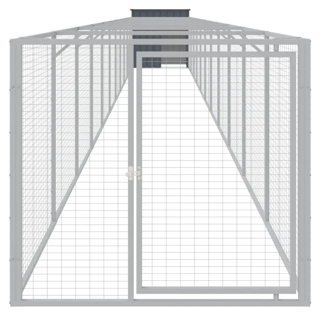 Dog House with Run Galvanised Steel 110 x 122 x 110 cm Anthracite