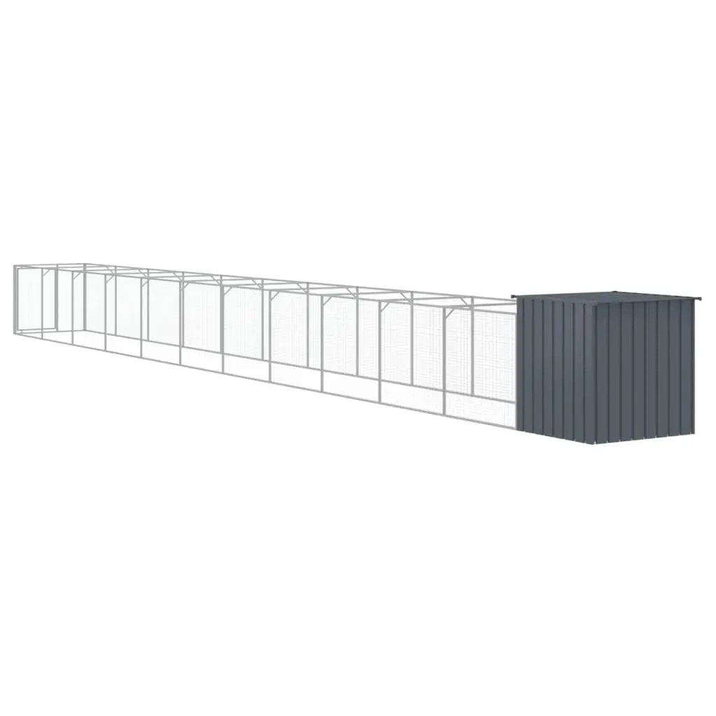 Dog House with Run Galvanised Steel 110 x 122 x 110 cm Anthracite