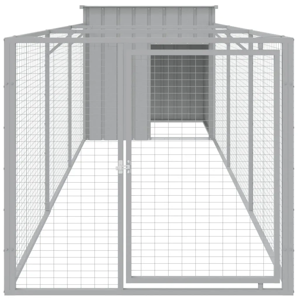 Dog House with Run Galvanised Steel Light Grey Outdoor Pet Kennel 110 x 405 x 110 cm