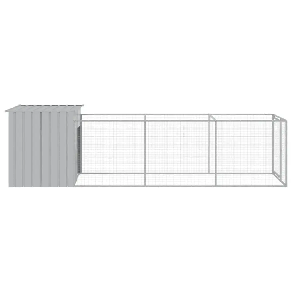 Dog House with Run Galvanised Steel Light Grey Outdoor Pet Kennel 110 x 405 x 110 cm