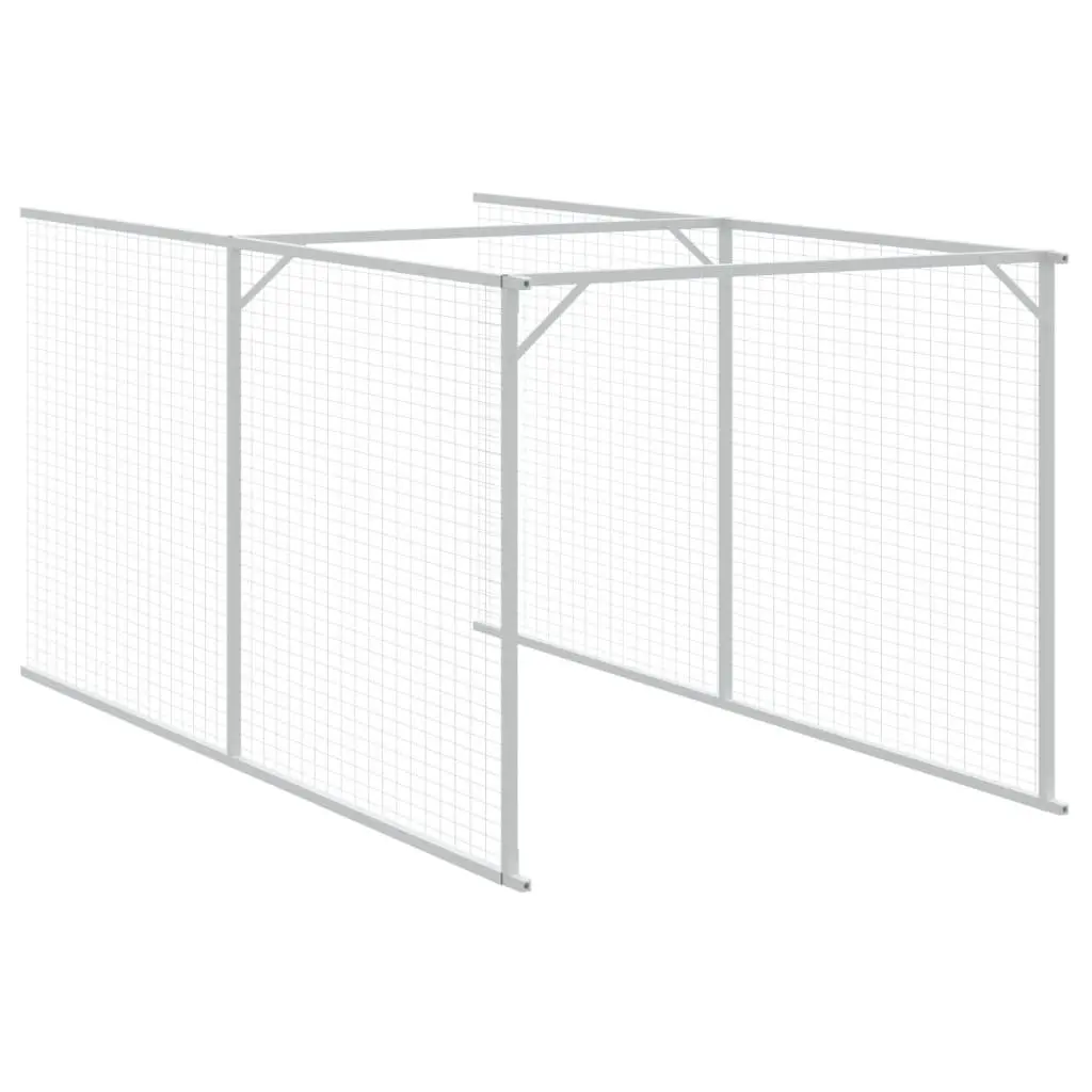Dog House with Run Light Grey Galvanised Steel Outdoor Pet Kennel Enclosure
