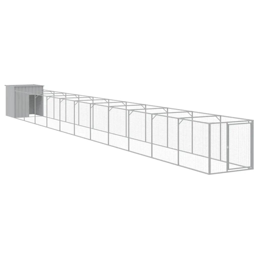 Dog House with Run Galvanised Steel Grey 110 x 122 x 110 cm