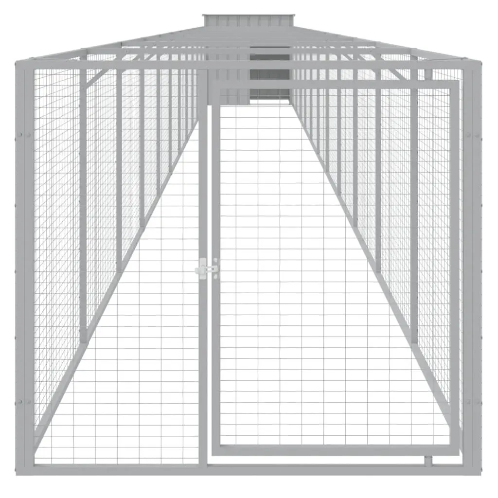 Dog House with Run Galvanised Steel Grey 110 x 122 x 110 cm
