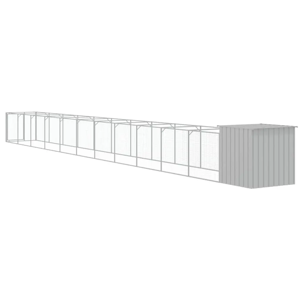 Dog House with Run Galvanised Steel Grey 110 x 122 x 110 cm
