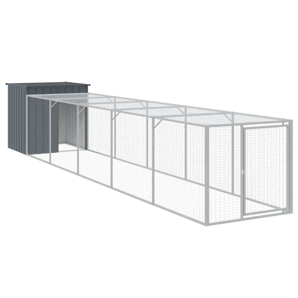 Chicken Cage Anthracite Galvanised Steel 110cm x 609cm x 110cm with Run for Small Animals