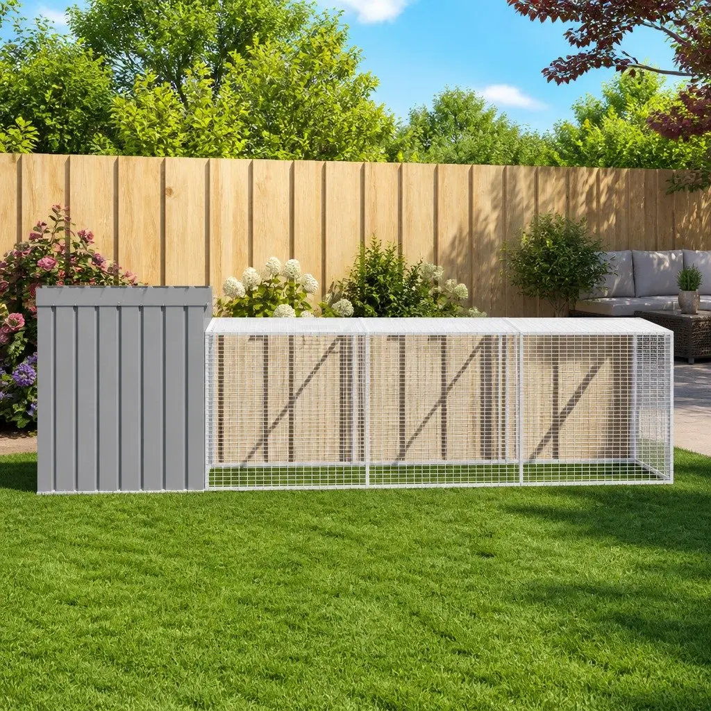 Chicken Habitat Run Small Animal Cage Light Grey Galvanised Steel 110x405x110cm