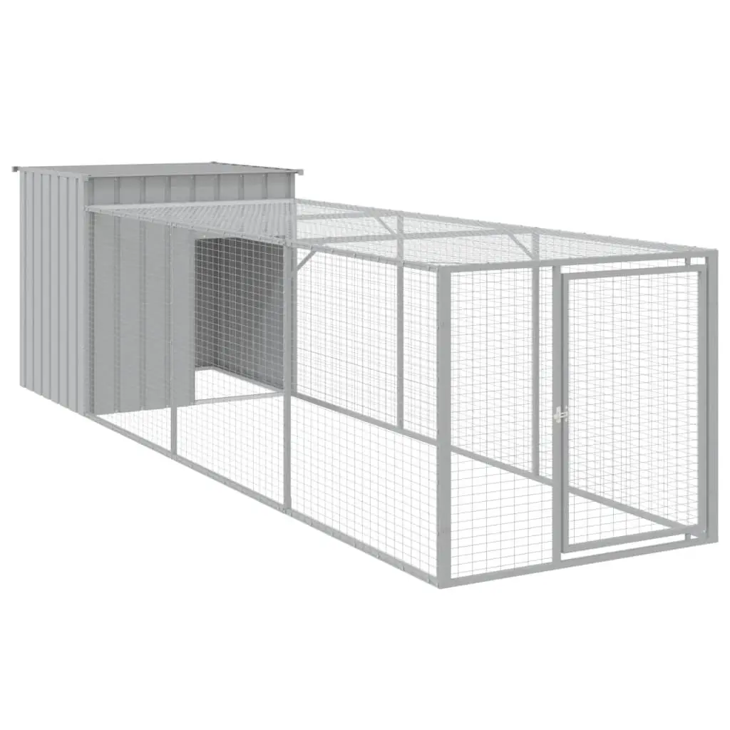 Chicken Habitat Run Small Animal Cage Light Grey Galvanised Steel 110x405x110cm