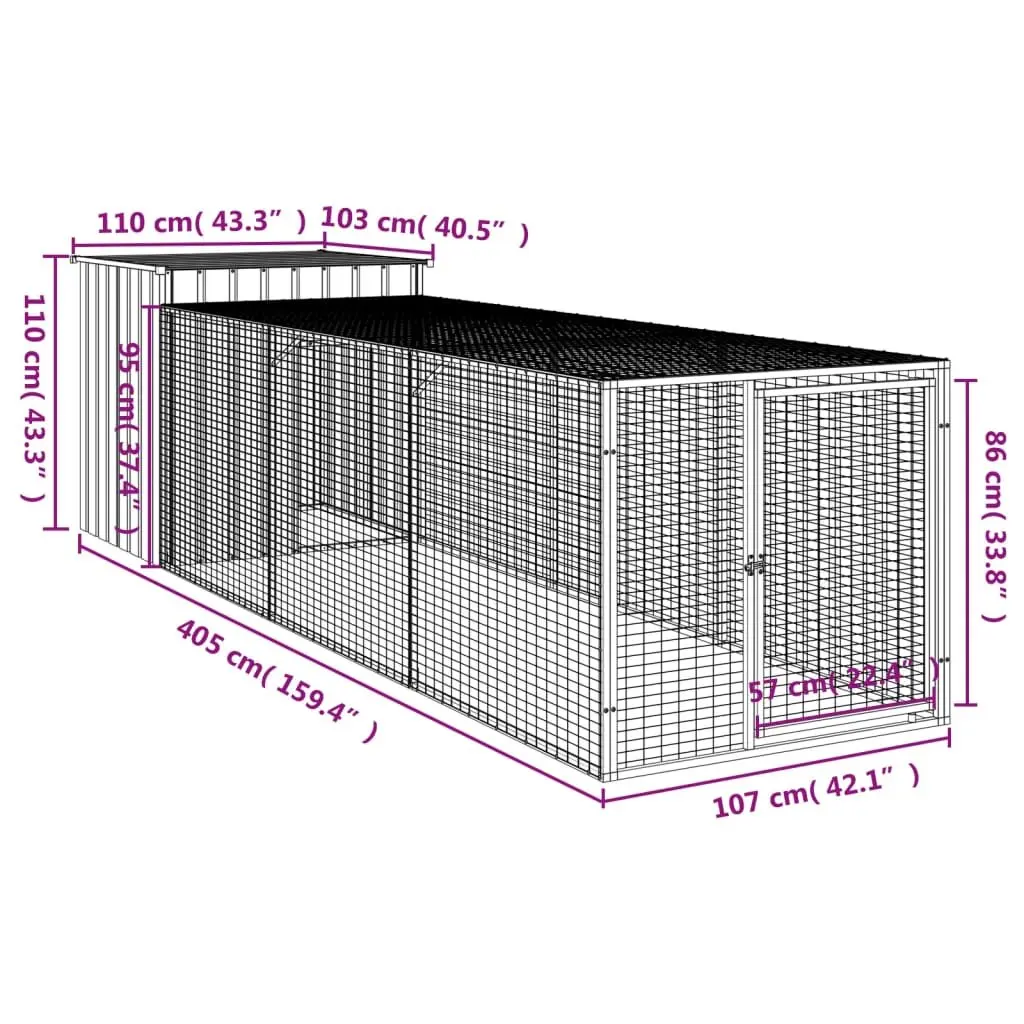 Chicken Habitat Run Small Animal Cage Light Grey Galvanised Steel 110x405x110cm