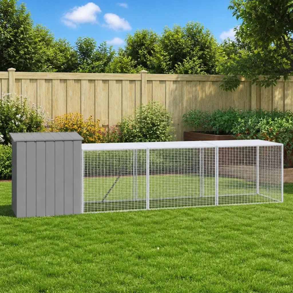 Chicken Coop with Run Galvanised Steel Grey 110x813x110cm
