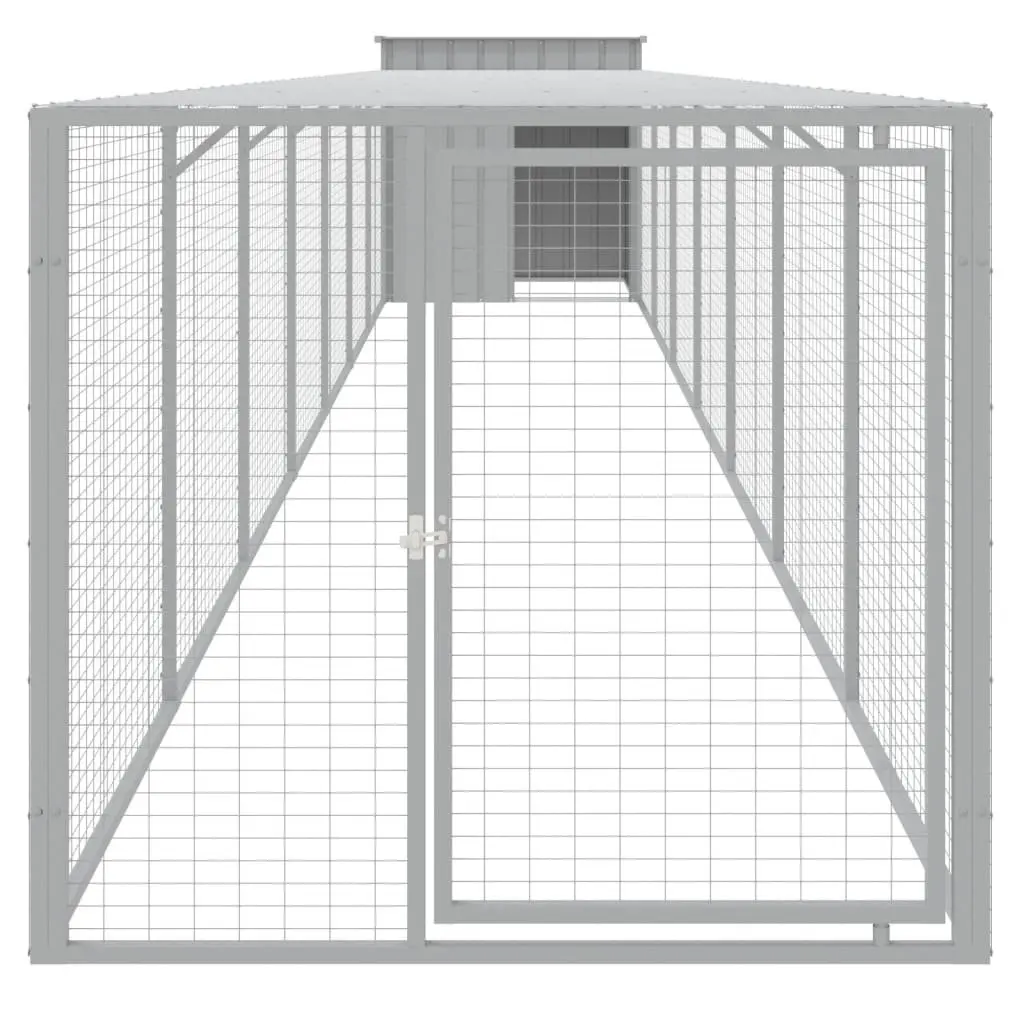 Chicken Coop with Run Galvanised Steel Grey 110x813x110cm