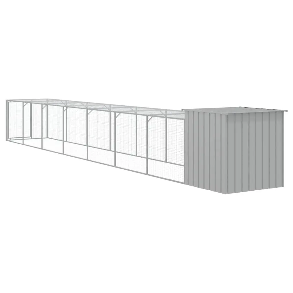Chicken Coop with Run Galvanised Steel Grey 110x813x110cm