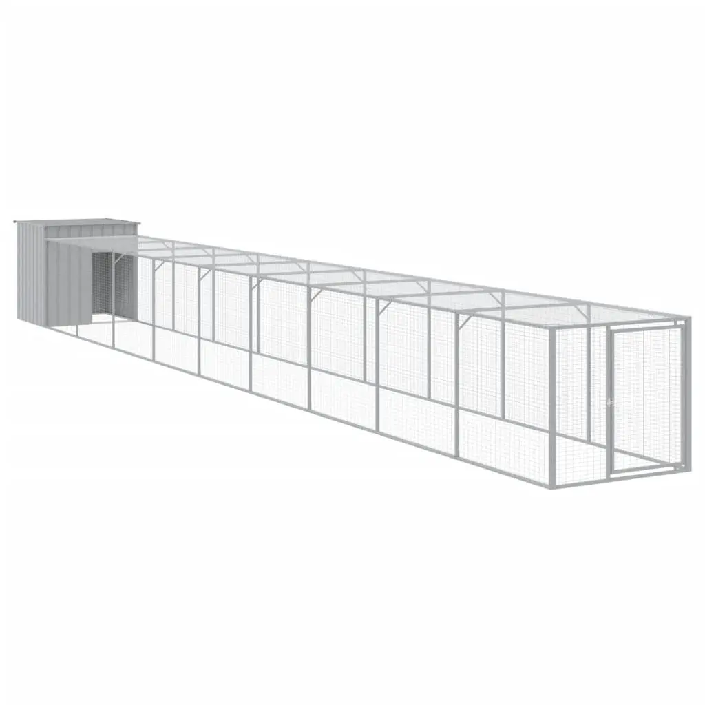 Chicken Cage with Run Light Grey Galvanised Steel Small Animal Habitat Coop
