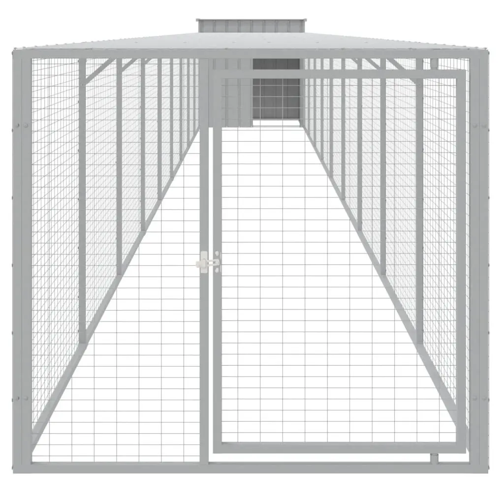 Chicken Cage with Run Light Grey Galvanised Steel Small Animal Habitat Coop