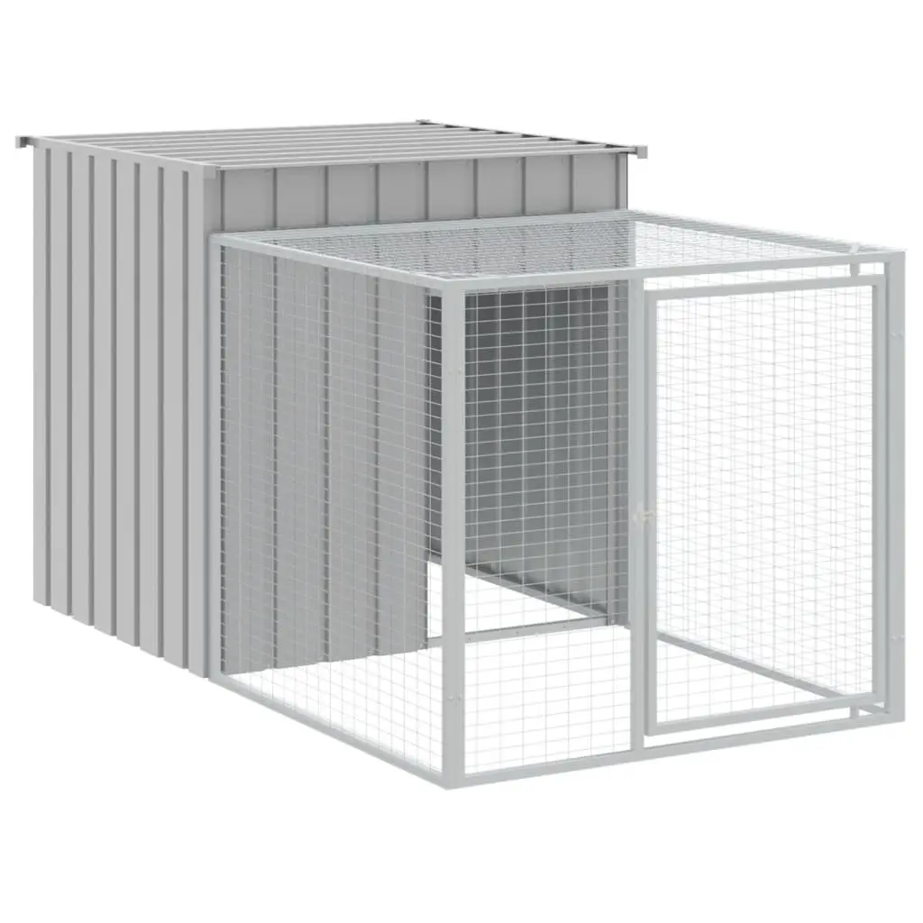 Chicken Cage with Run Light Grey Galvanised Steel Small Animal Habitat Coop