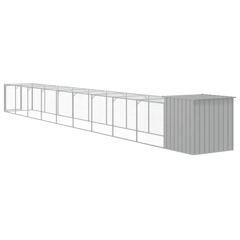 Chicken Cage with Run Light Grey Galvanised Steel Small Animal Habitat Coop