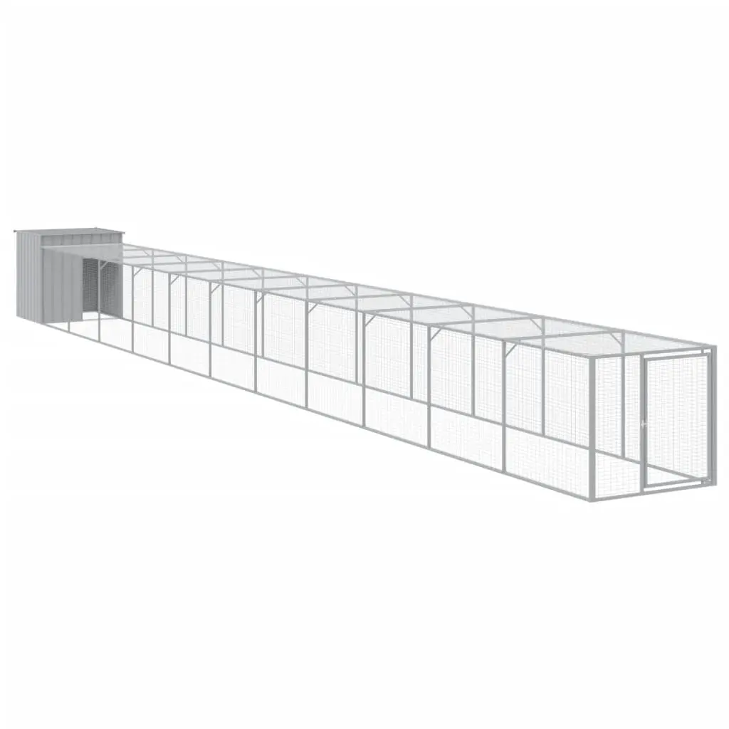 Chicken Cage with Run Galvanised Steel 110x122x110 cm Grey