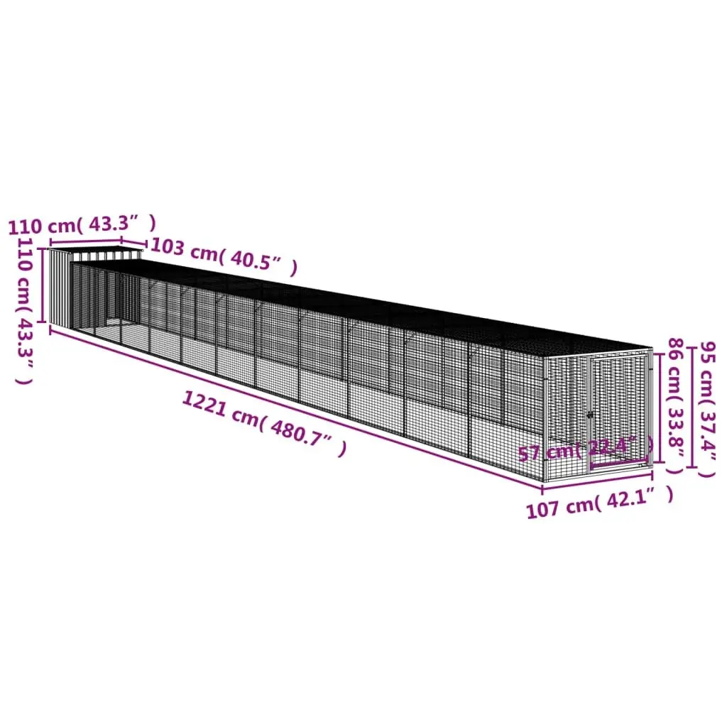 Chicken Cage with Run Galvanised Steel 110x122x110 cm Grey