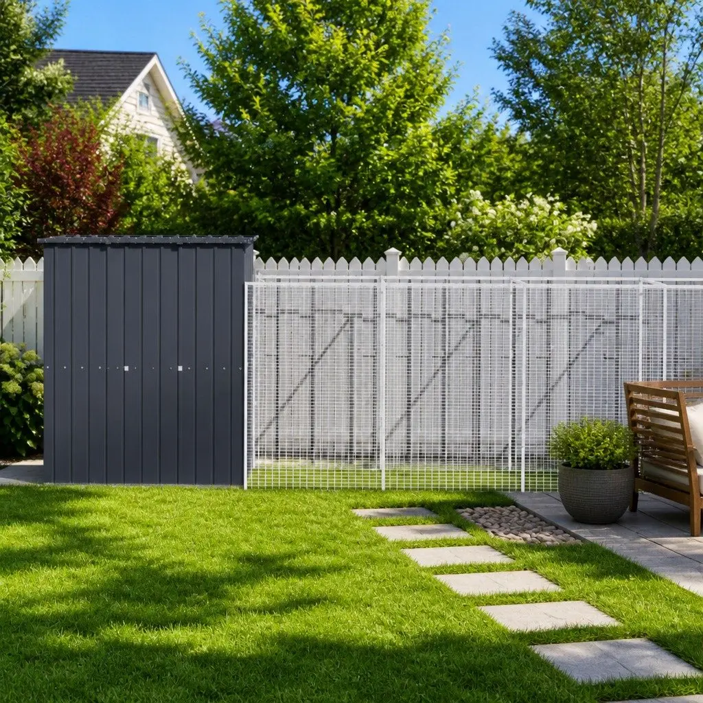 Dog House with Run Anthracite Galvanised Steel Large Outdoor Pet Kennel