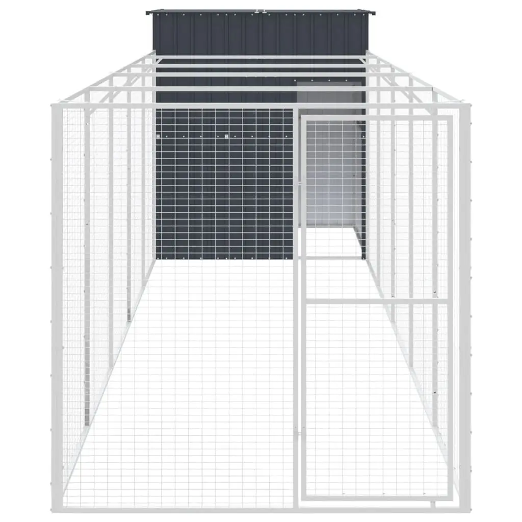 Dog House with Run Anthracite Galvanised Steel Large Outdoor Pet Kennel